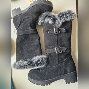 Women's Black Fur-Trimmed Boots